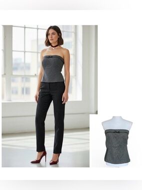 Zara Charcoal Strapless Bandeau Top Bow Detail XL coquette girlhoodcore XL